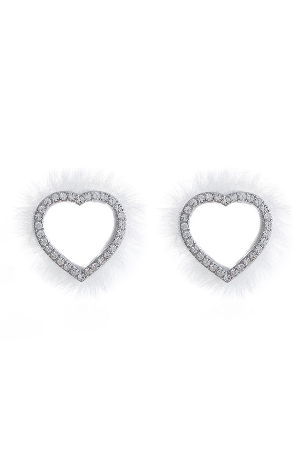 Feather Heart Shape Rhinestone Earrings