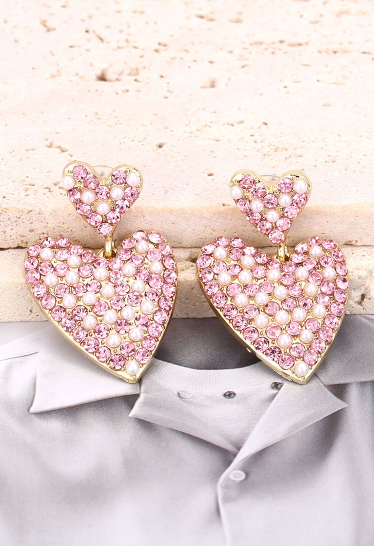 Lovely Pearl Heart Rhinestone Earrings - Retro, Indie and Unique Fashion