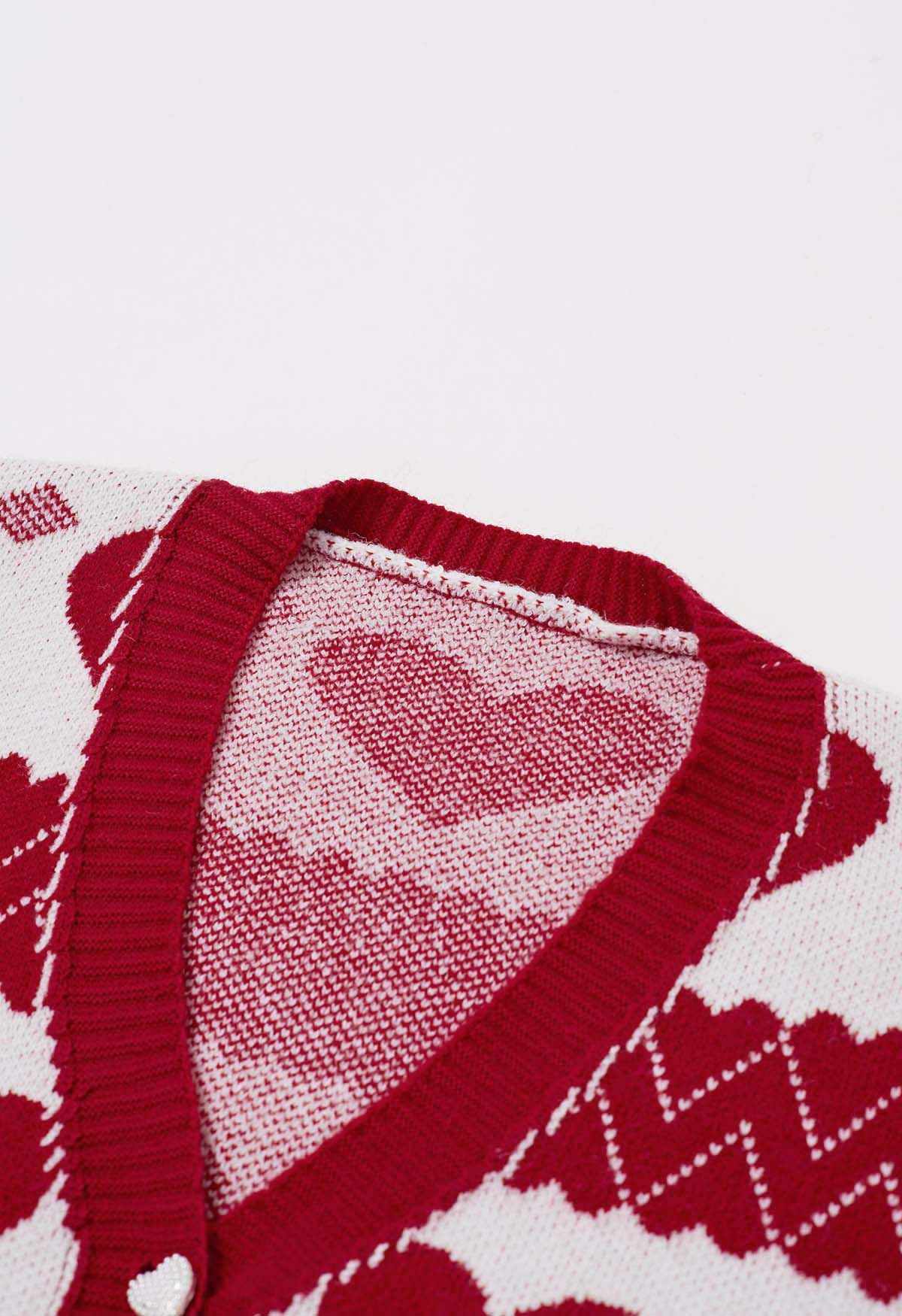 Gentle Red Heart Cropped Knit Cardigan
