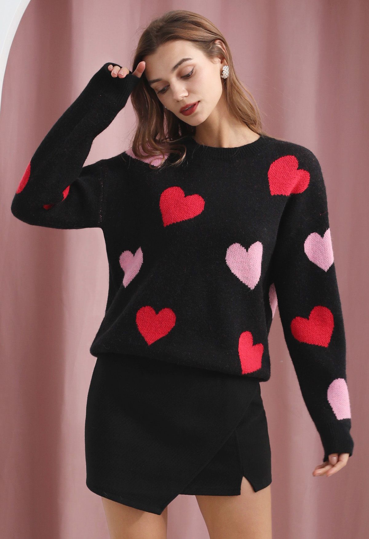 Cozy Love Heart Pattern Knit Sweater