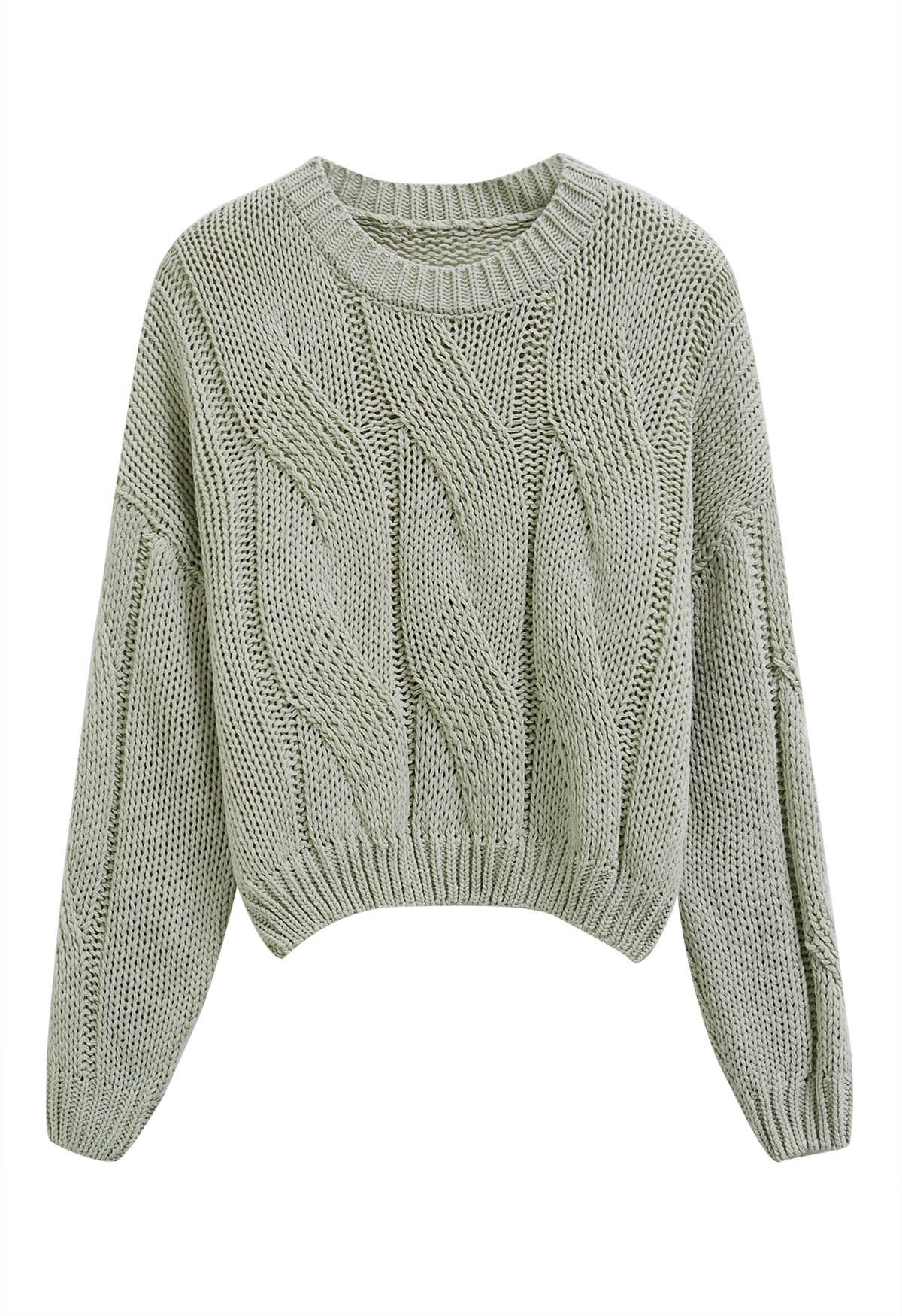 Casual Elegance Cable Knit Sweater in Pea Green - Retro, Indie and
