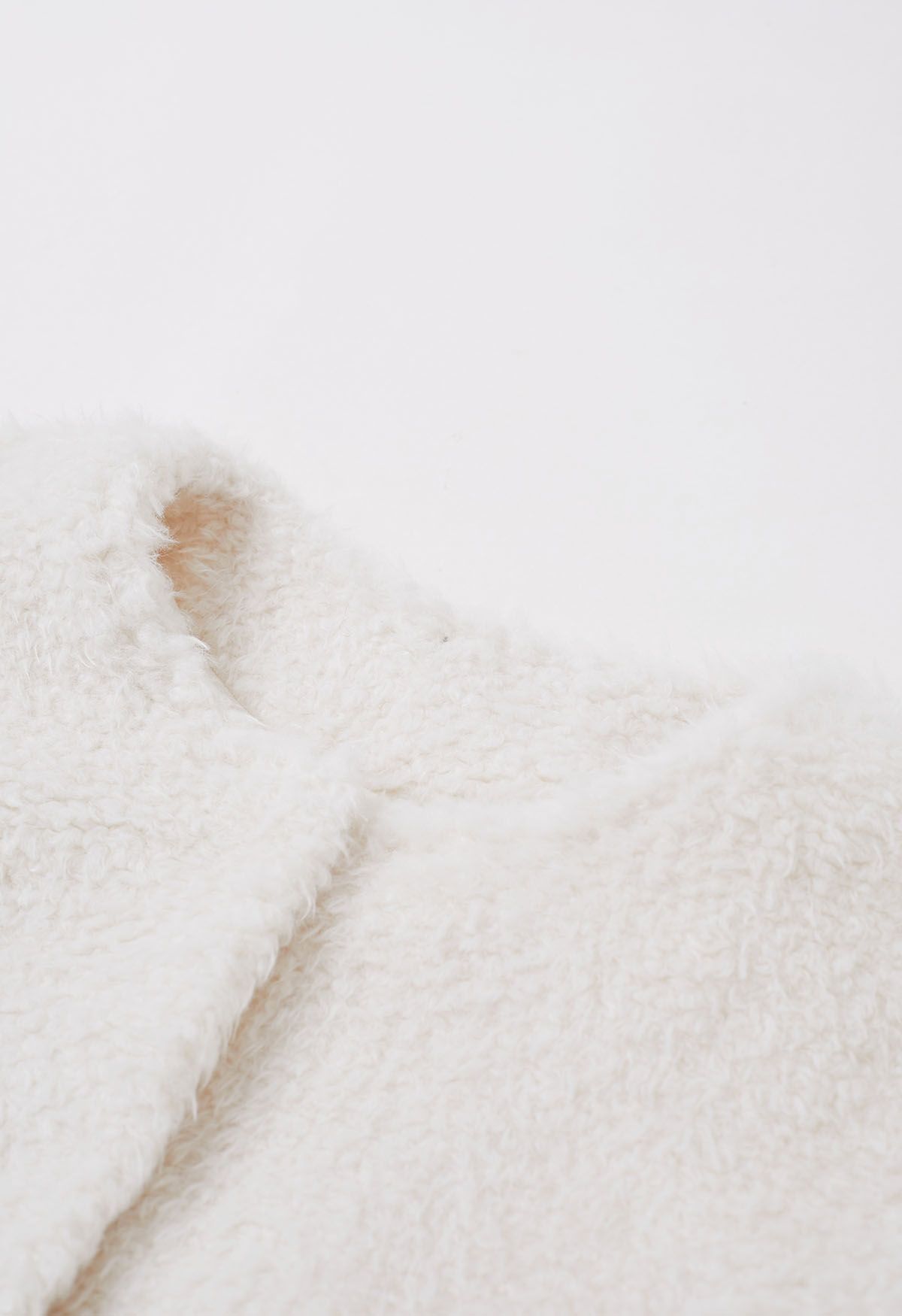 Cozy Collarless Faux Fur Coat in White