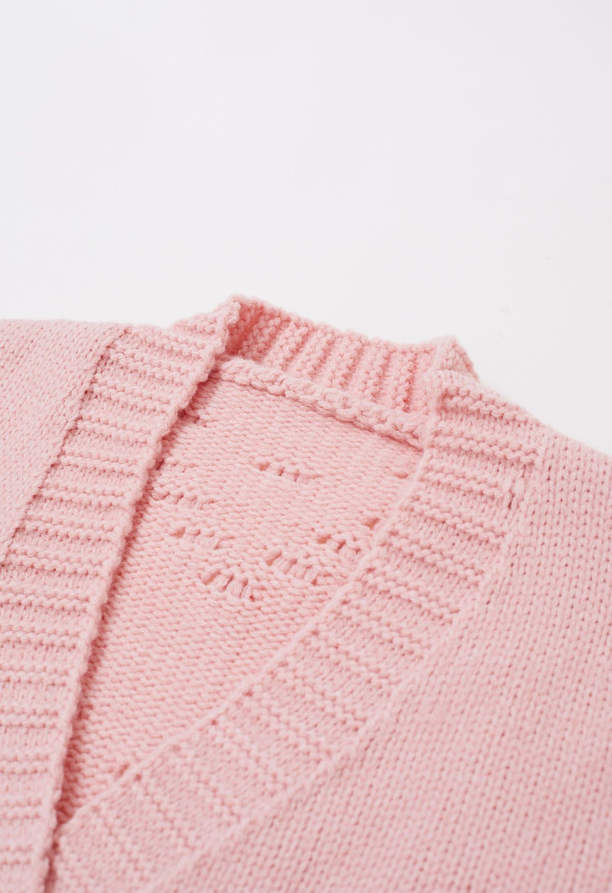 Pom-Pom Hearts Button Down Knit Cardigan in Pink