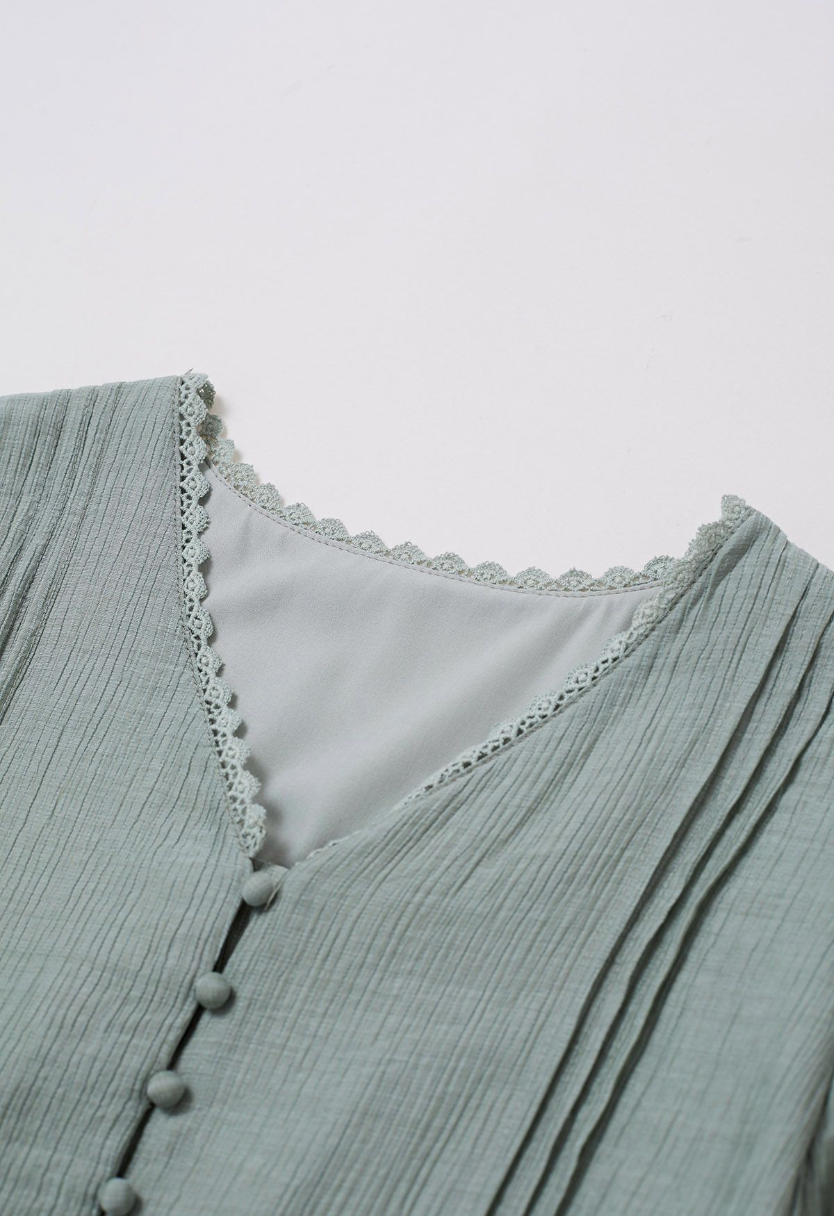 Lacy V-Neck Tie-Waist Midi Dress in Pea Green