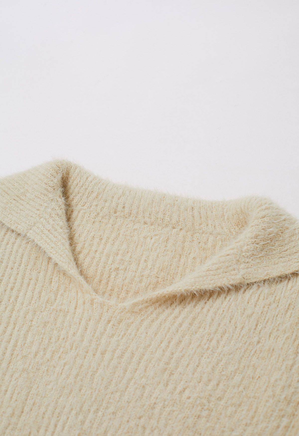 Flap Collar Fuzzy Knit Cropped Sweater in Light Yellow - Retro, Indie ...