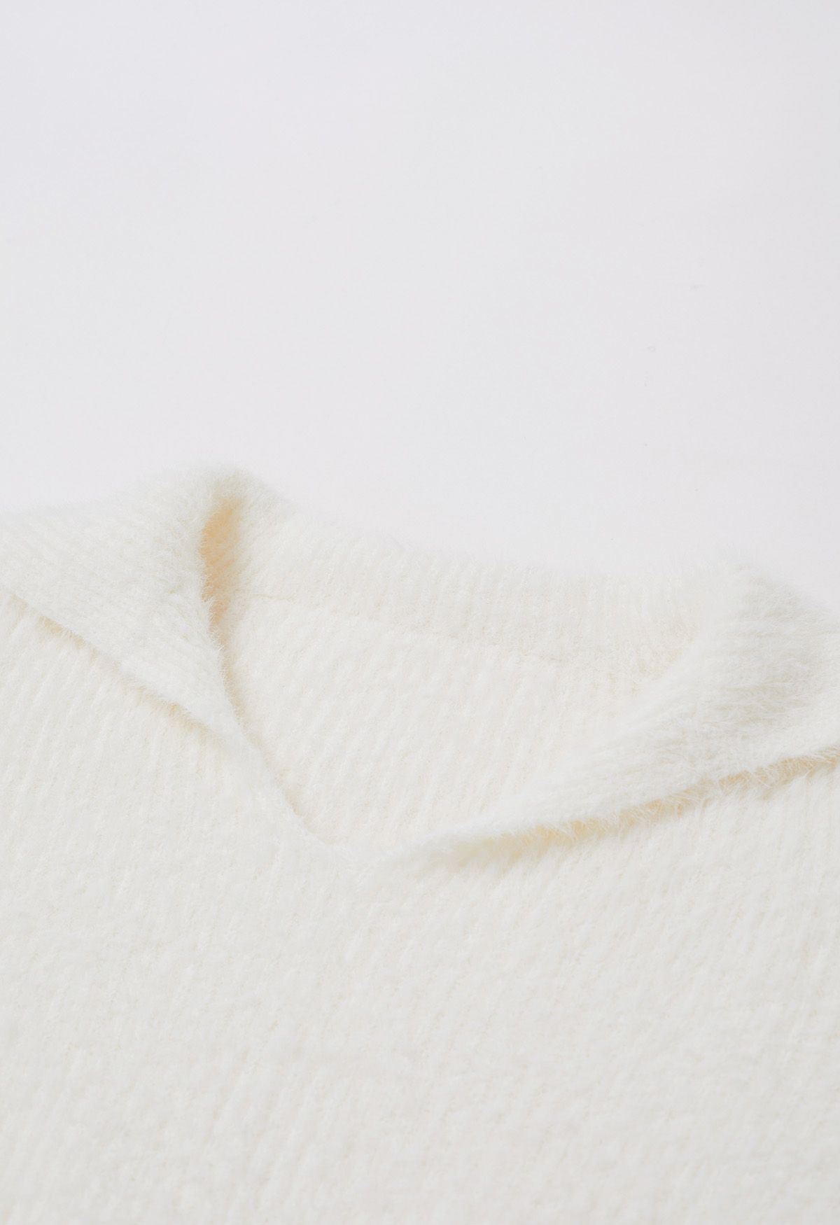 Flap Collar Fuzzy Knit Cropped Sweater in White - Retro, Indie and ...