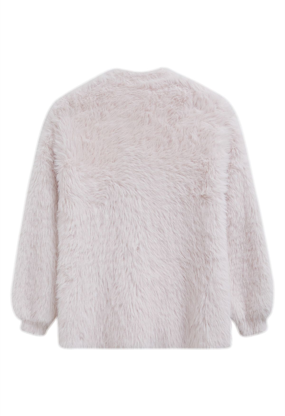 Faux Fur Button Down Knit Cardigan in Light Pink