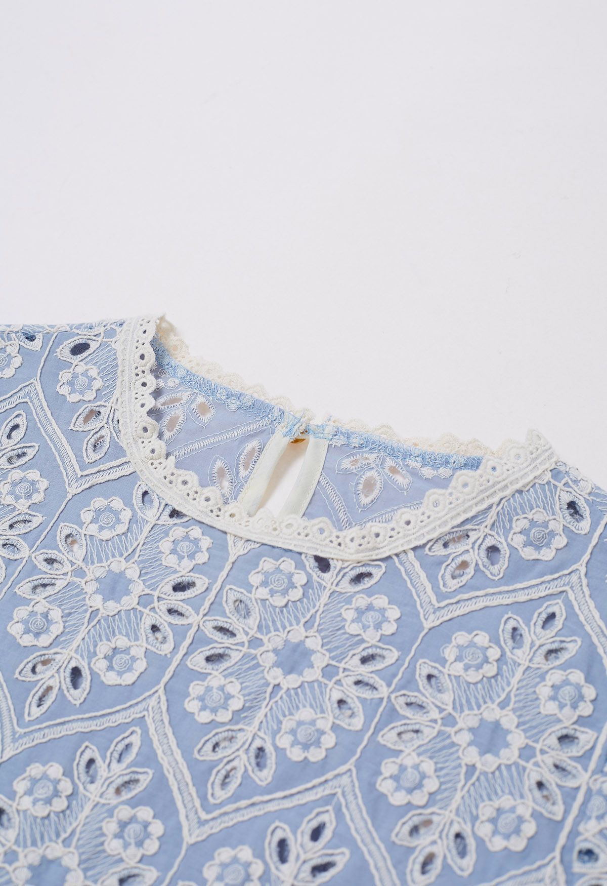 Floral Embroidered Eyelet Dolly Top in Blue - Retro, Indie and Unique ...