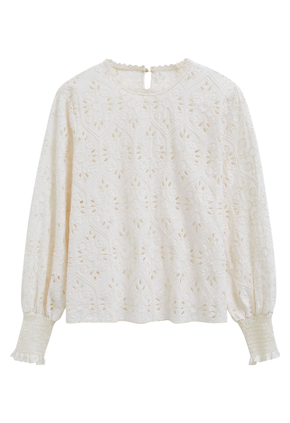 Floral Embroidered Eyelet Dolly Top in Cream - Retro, Indie and Unique ...