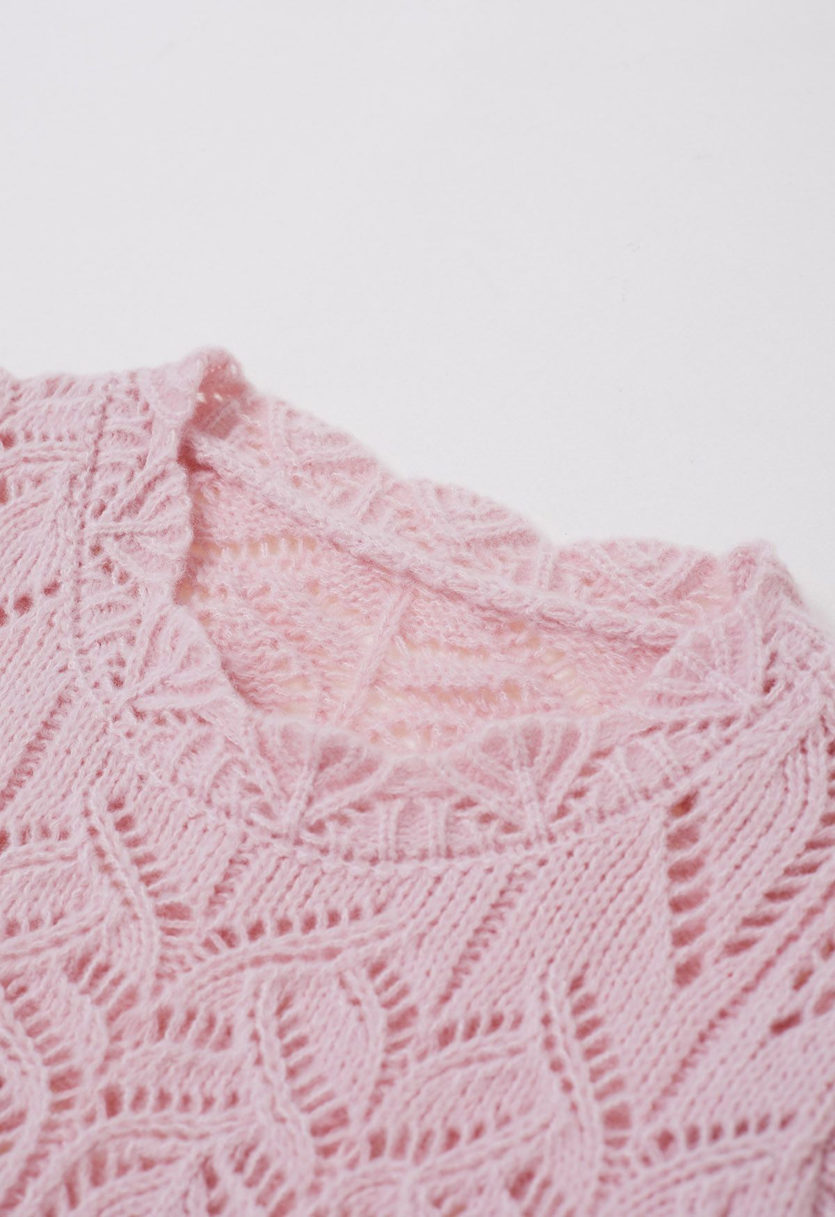 Short-Sleeve Hollow Out Knit Top in Pink