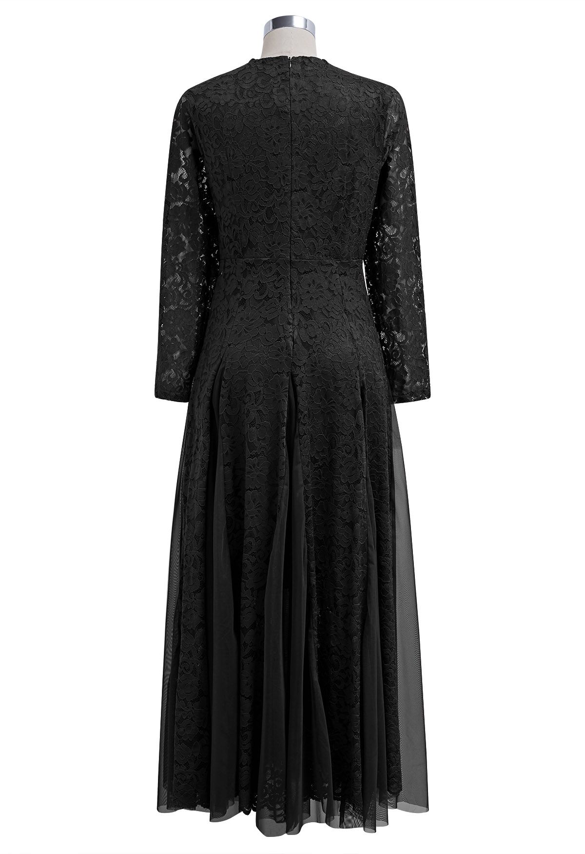 Floral Lace Mesh Panelled Maxi Dress in Black - Retro, Indie and Unique ...