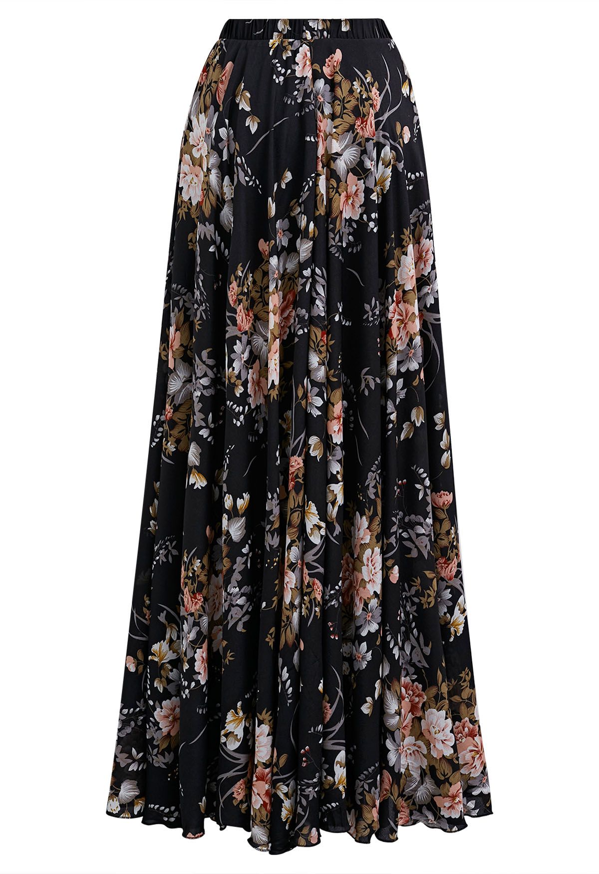 Spellbinding Bouquet Chiffon Maxi Skirt in Black - Retro, Indie and ...