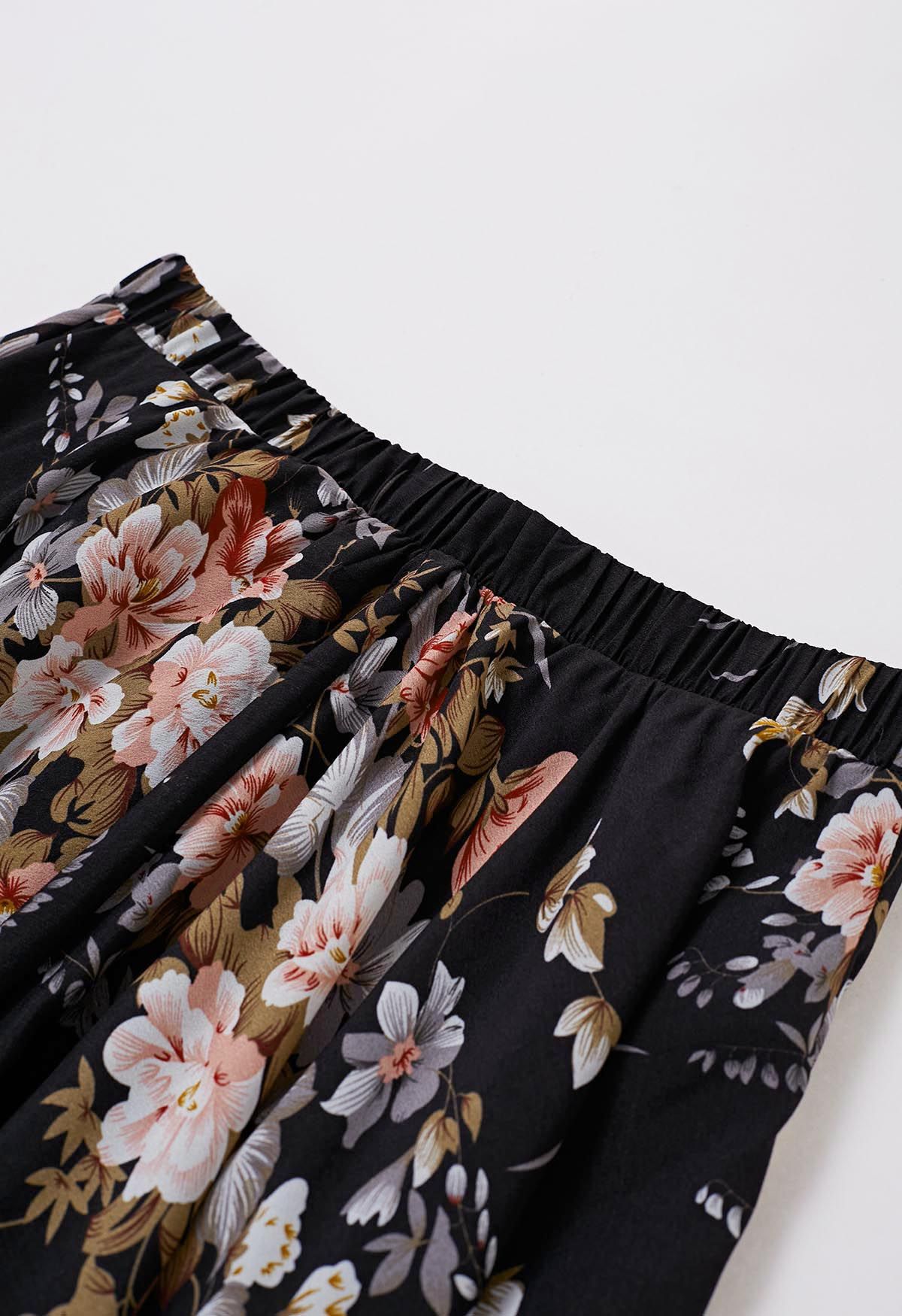 Spellbinding Bouquet Chiffon Maxi Skirt in Black
