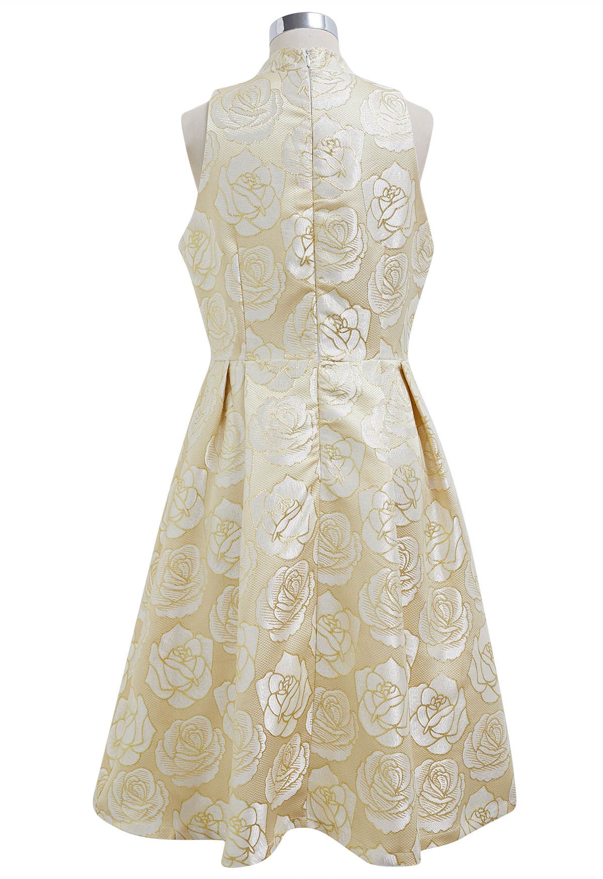 Glittering Rose Jacquard Sleeveless Midi Dress