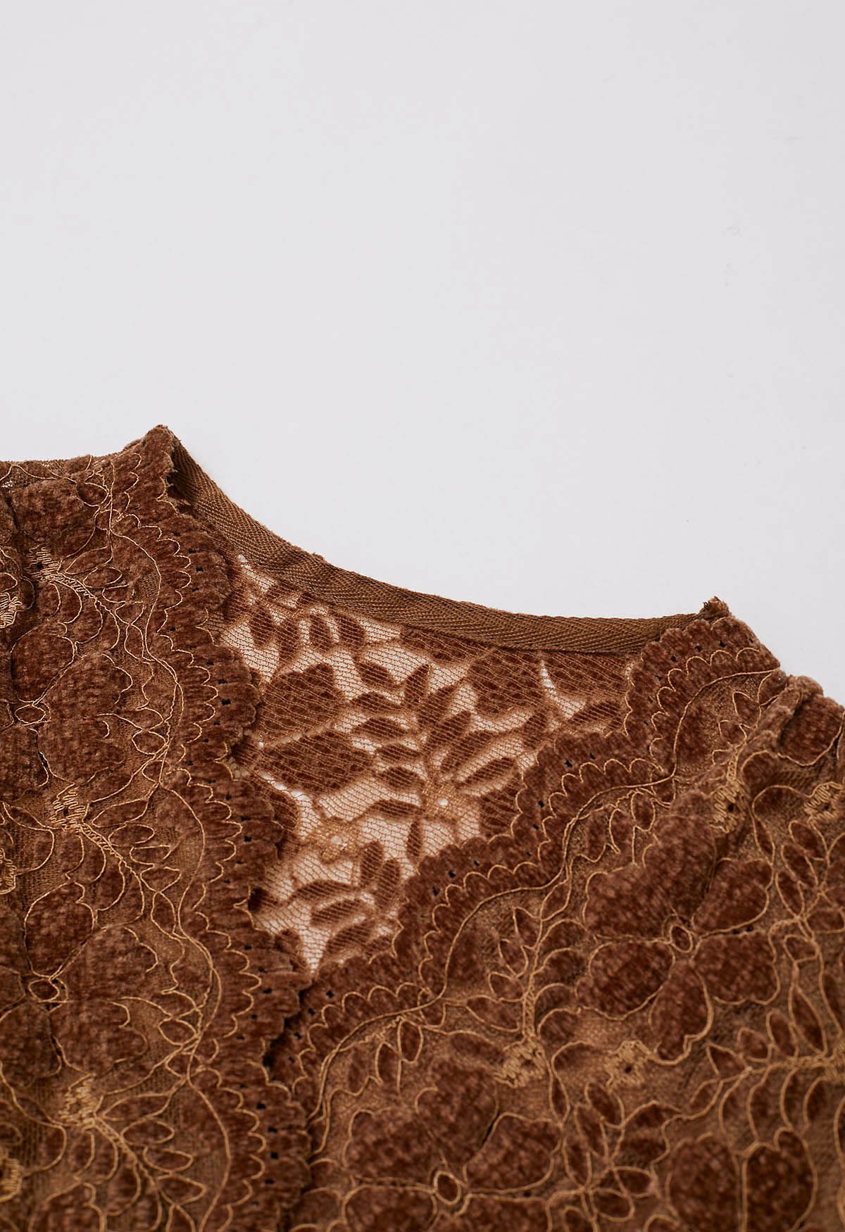 Exquisite Floral Lace Crop Wrap Top in Caramel