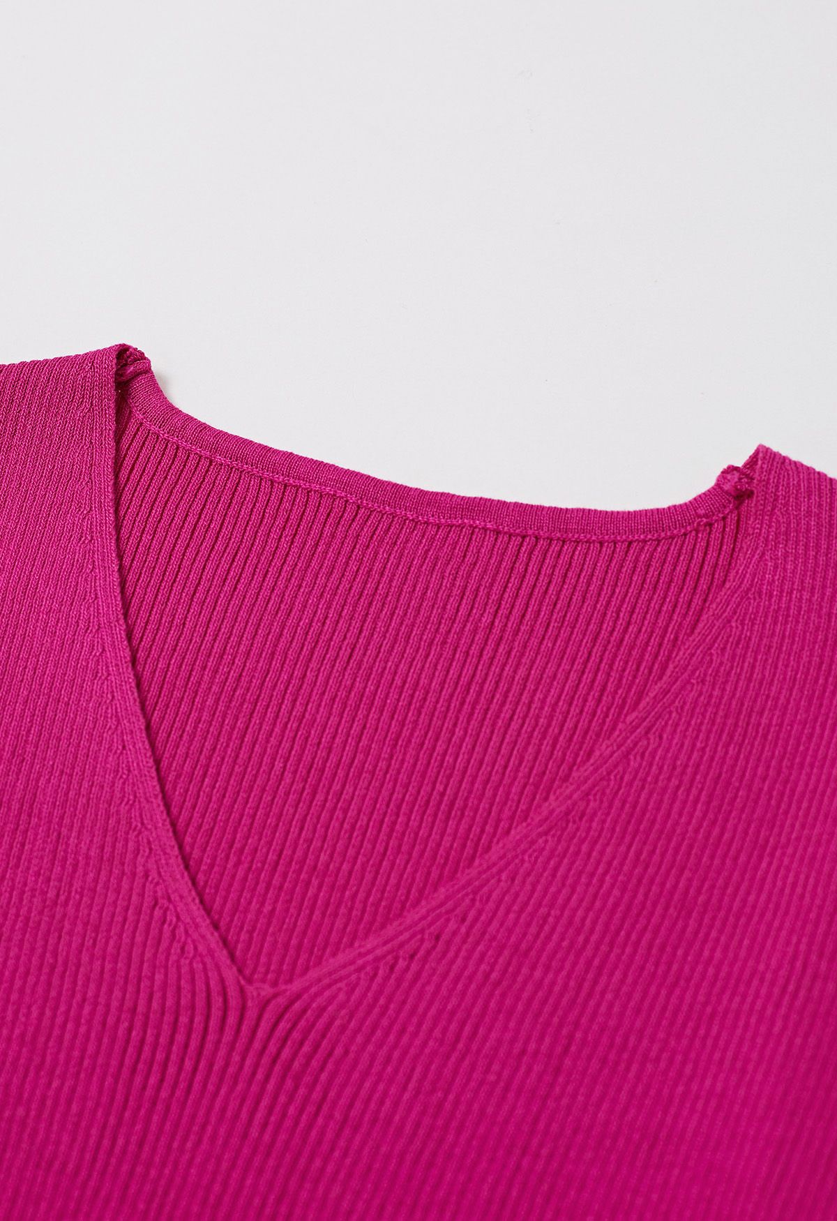 3D Floret Mesh Sleeves Spliced Knit Top in Hot Pink