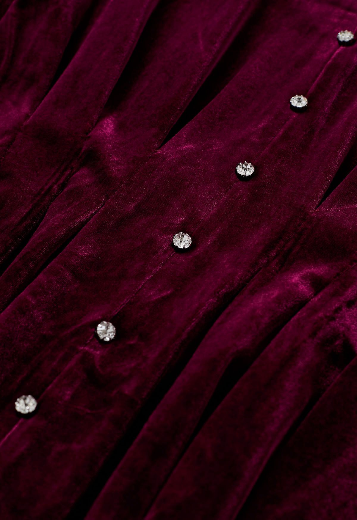Rhinestone Embellished Velvet Midi Dress in Burgundy