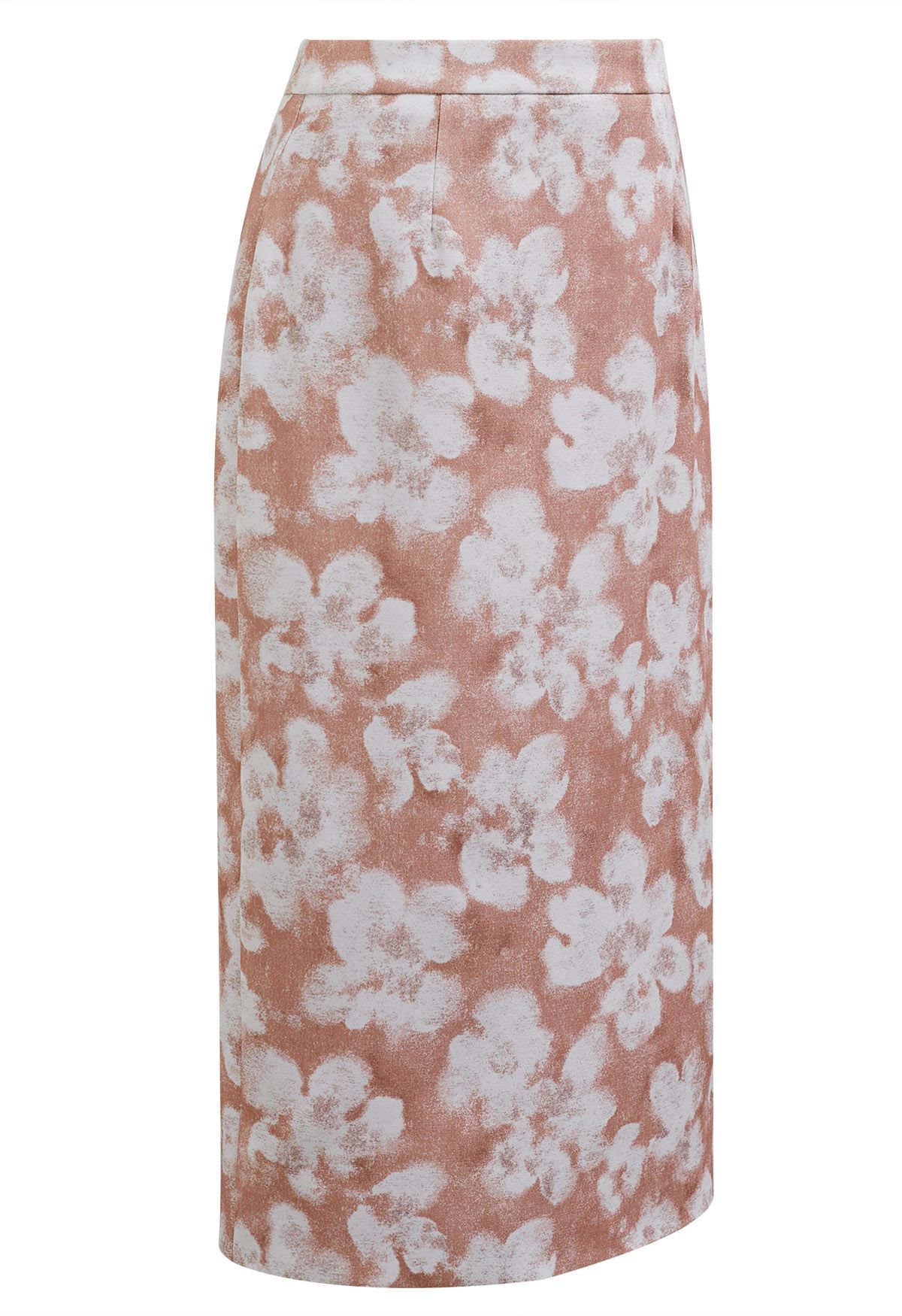 Graceful Floral Pencil Midi Skirt in Coral