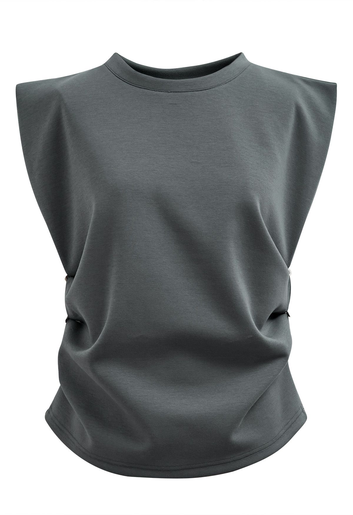 Buttoned Ruched Sleeveless Top in Smoke