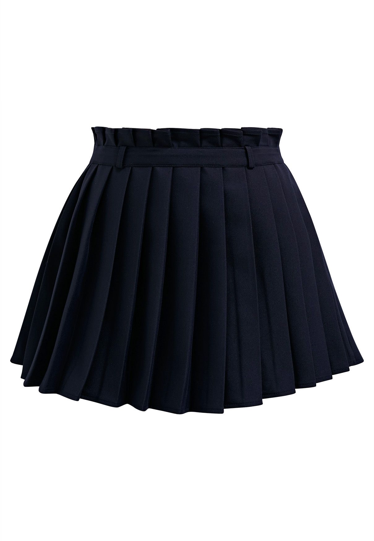 Button Front Vest Blazer and Pleated Mini Skirt Set in Navy