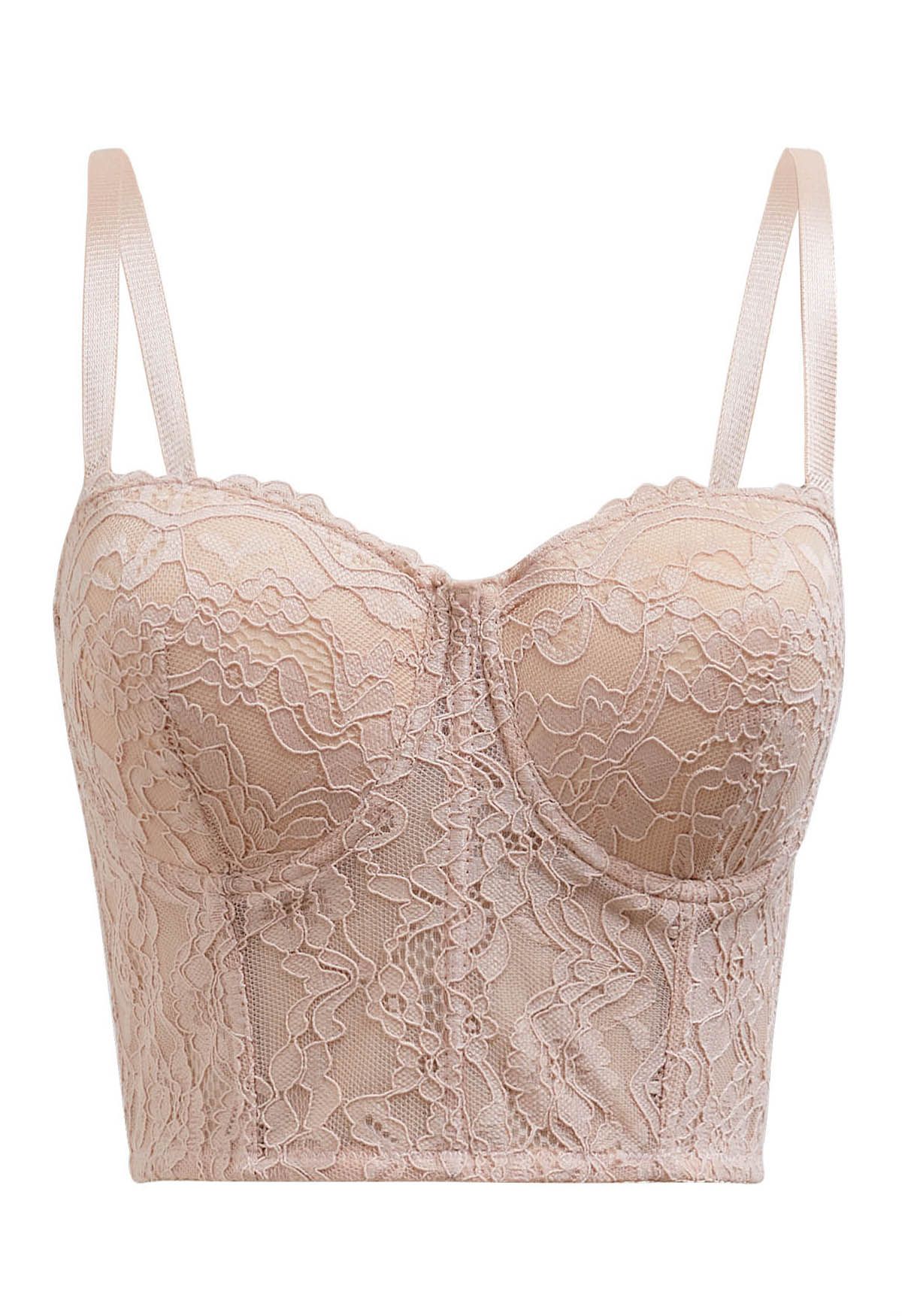 Floral Lace Bustier Crop Top in Apricot - Retro, Indie and Unique Fashion