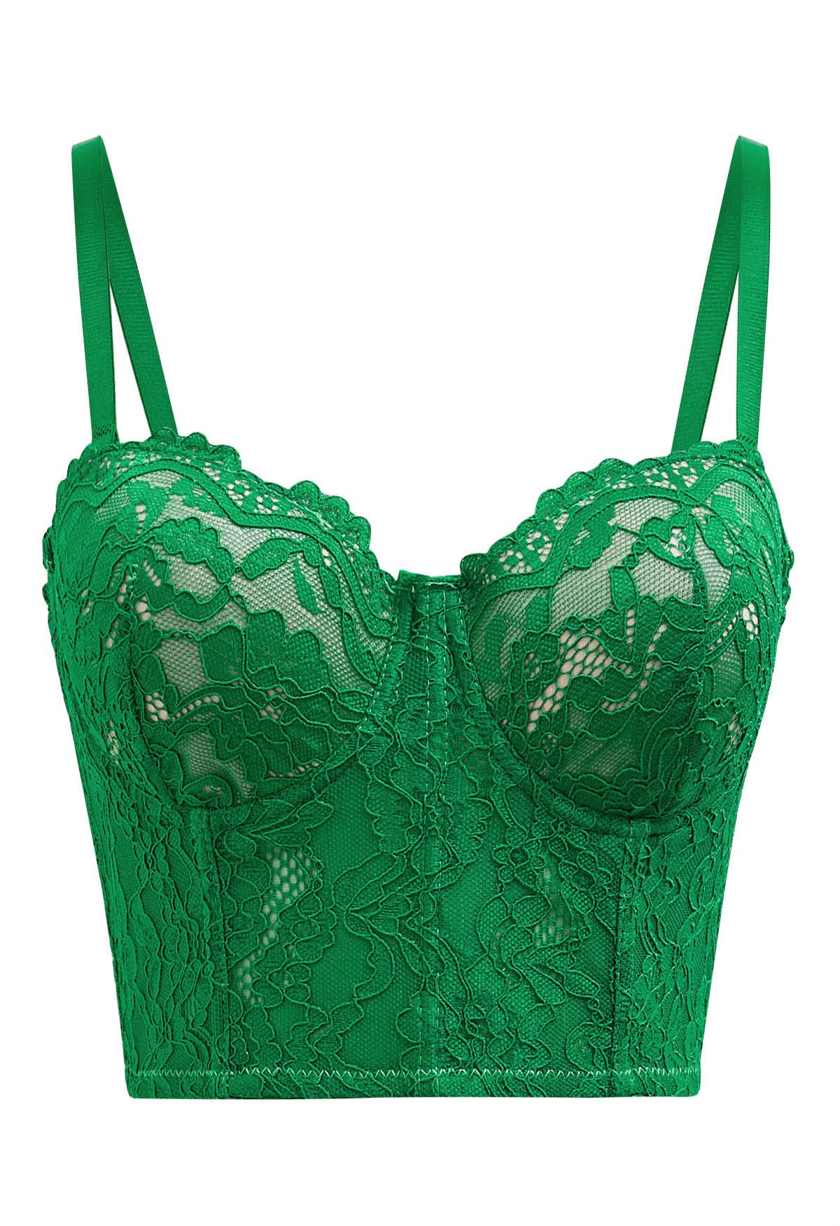 Lace-detail lingerie top - Dark green