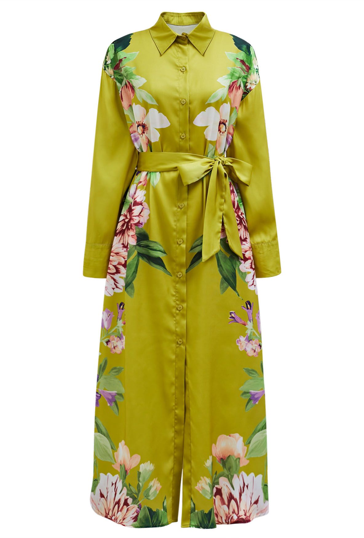 Enchanting Blossom Printed Shirt Dress in Lime
