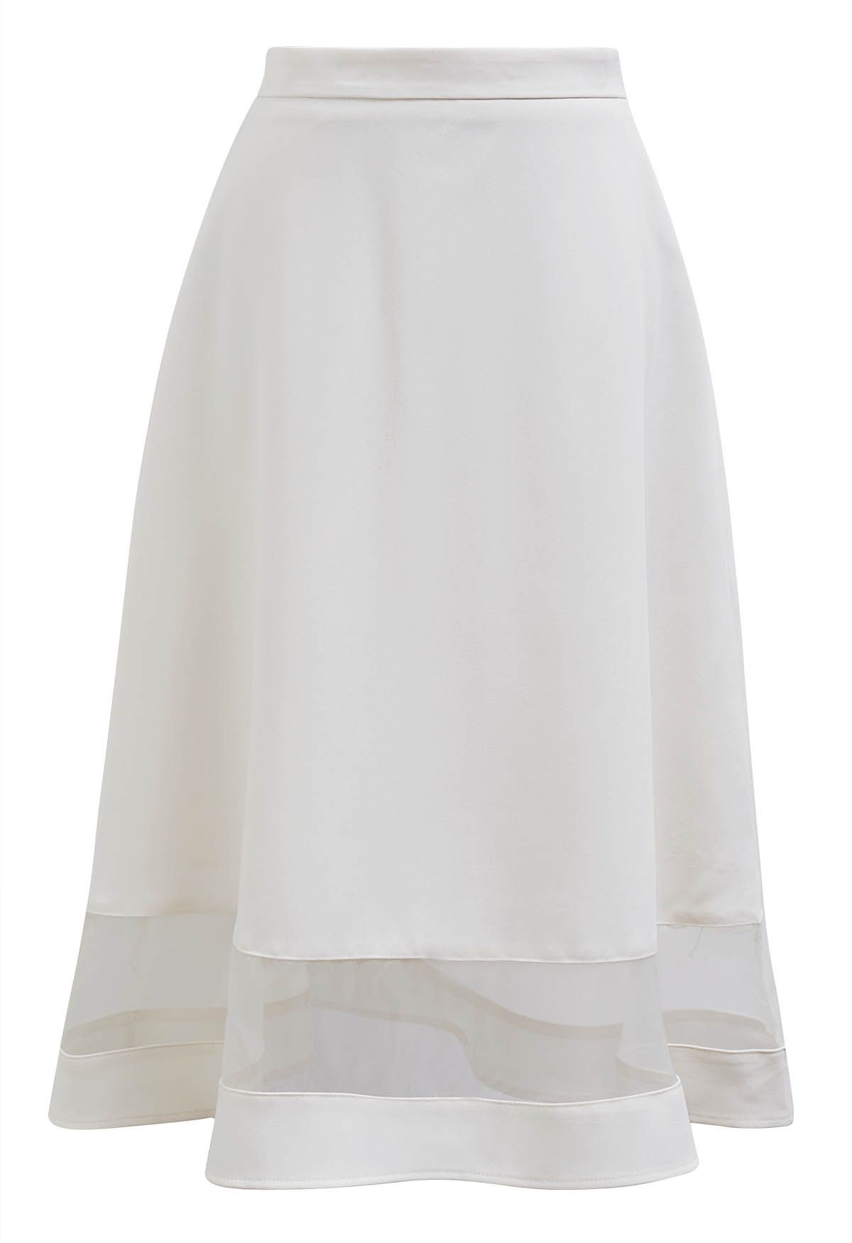 Organza Inserted A-Line Midi Skirt in Ivory