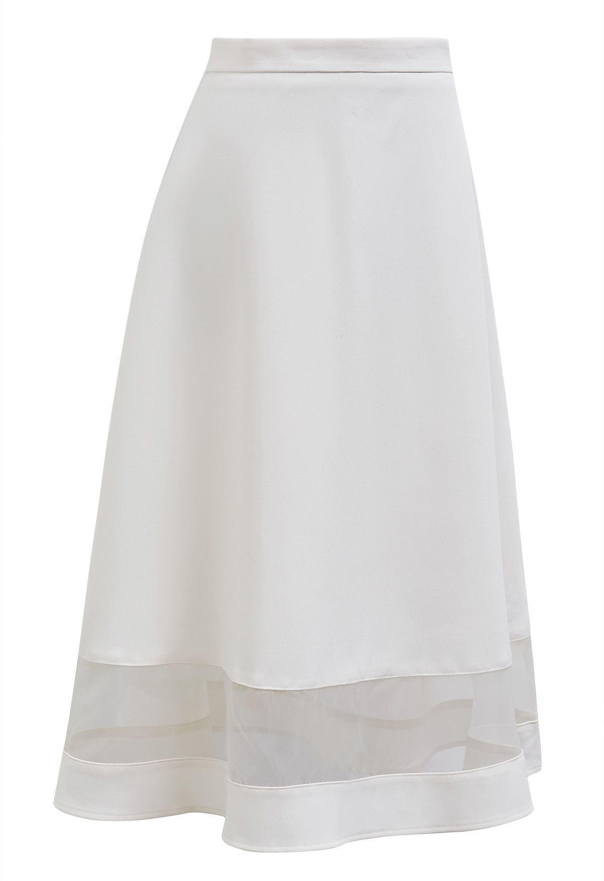 Organza Inserted A-Line Midi Skirt in Ivory