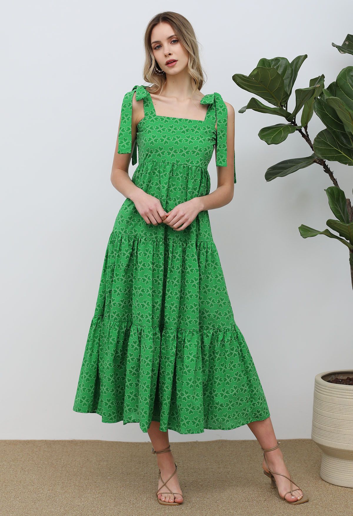 Four-Leaf Clover Tie-Strap Maxi Dress