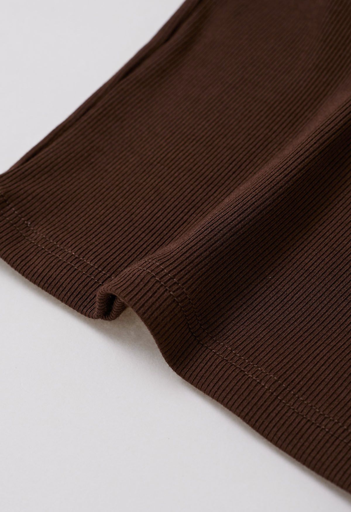Ribbed Texture Halter Neck Crop Top in Brown
