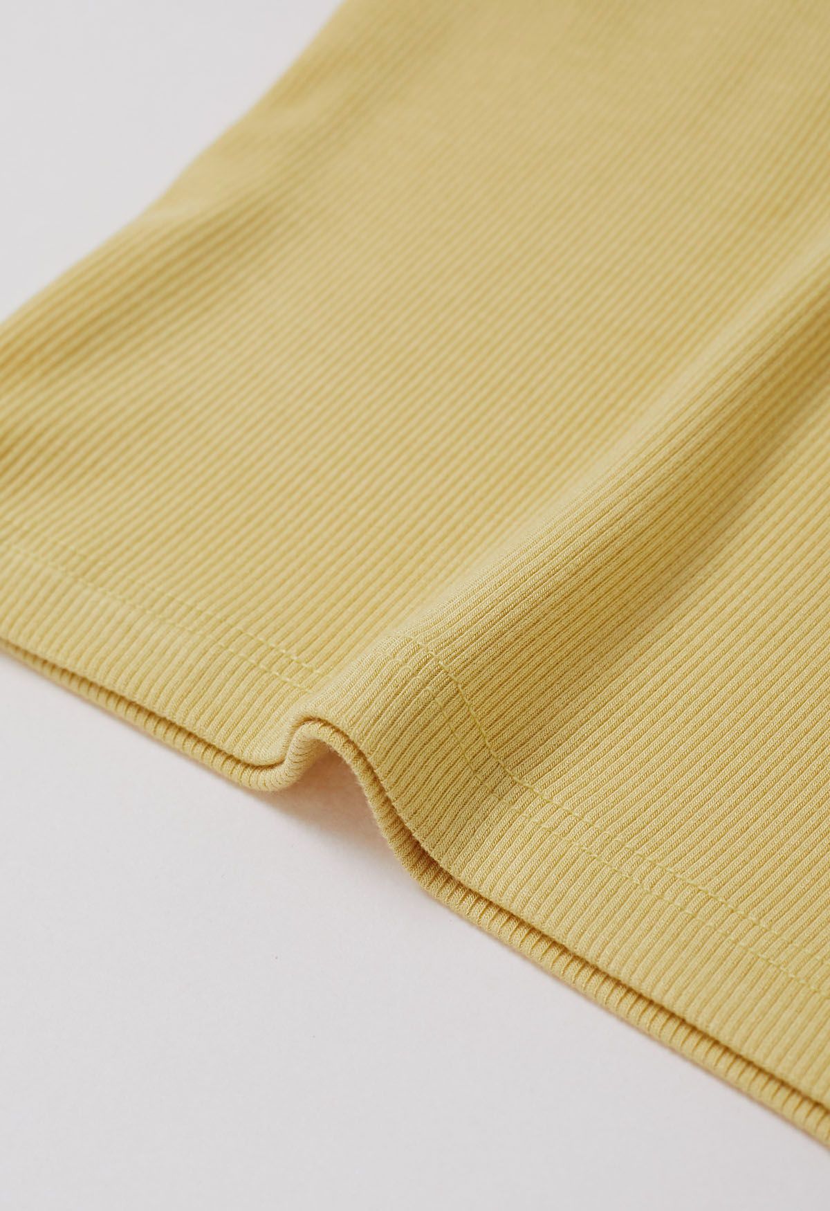 Ribbed Texture Halter Neck Crop Top in Yellow