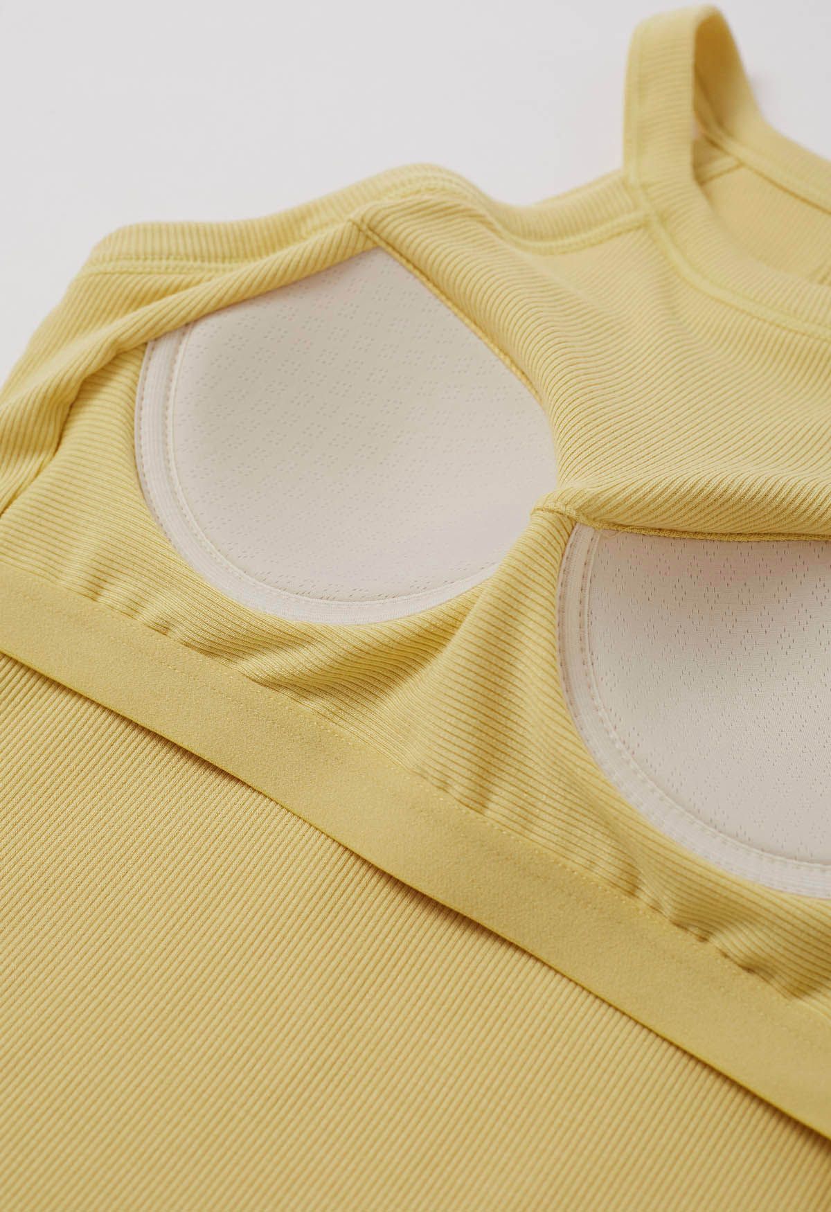 Ribbed Texture Halter Neck Crop Top in Yellow