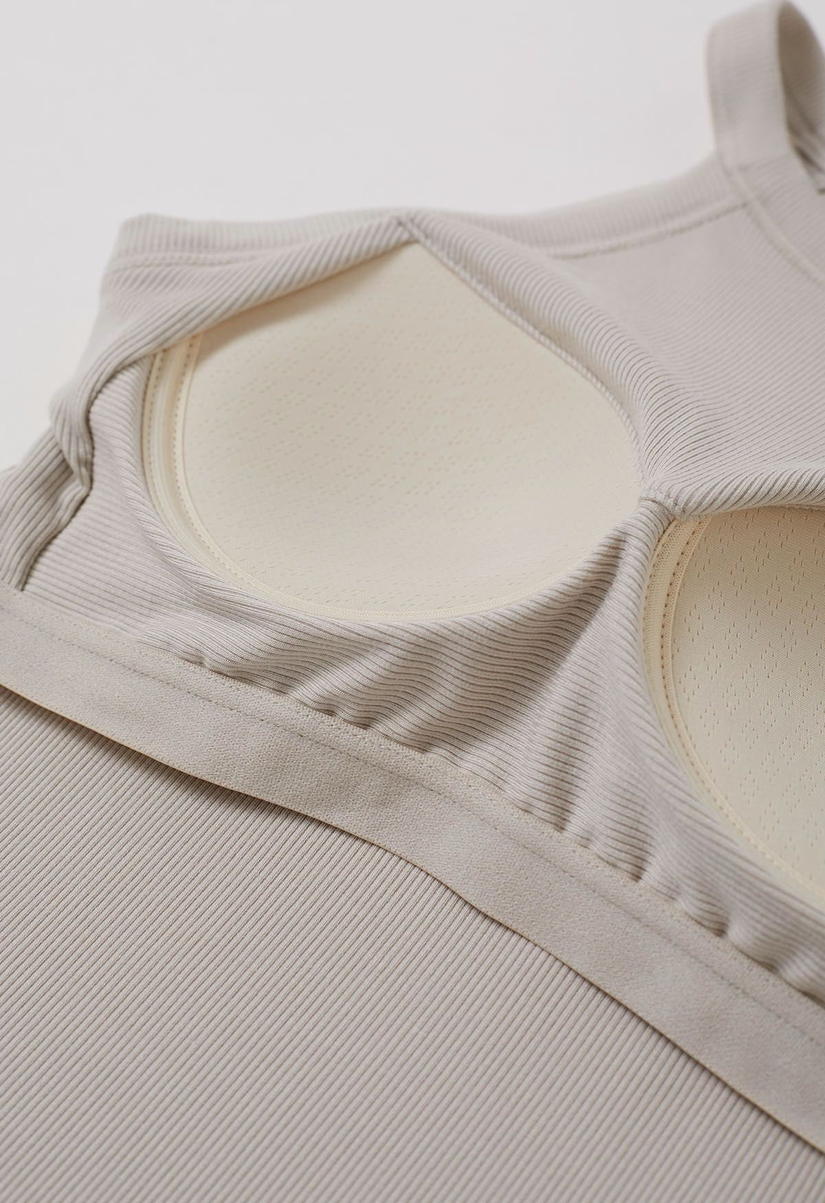 Ribbed Texture Halter Neck Crop Top in Oatmeal