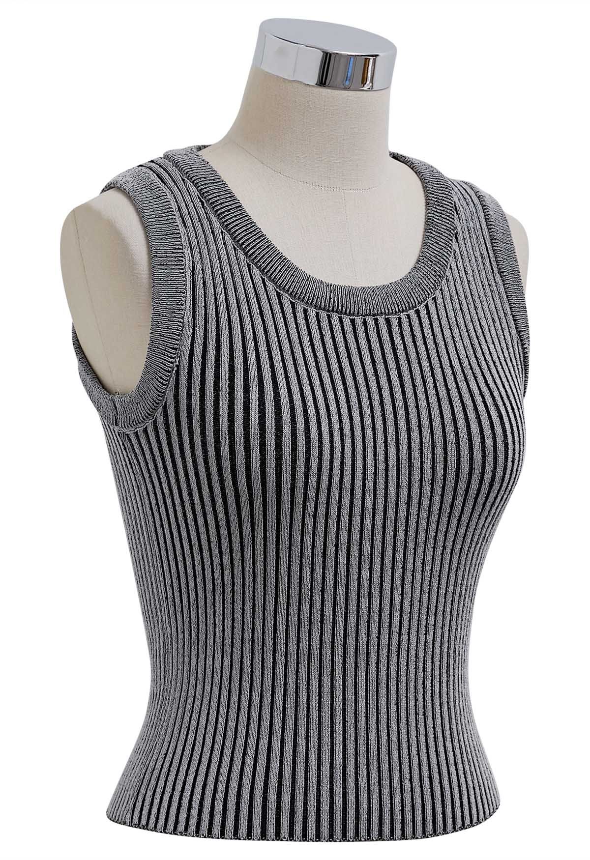 Stripe Texture Knit Tank Top in Grey