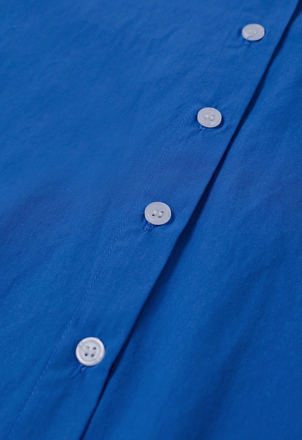 Chic Button Down Crop Shirt in Blue