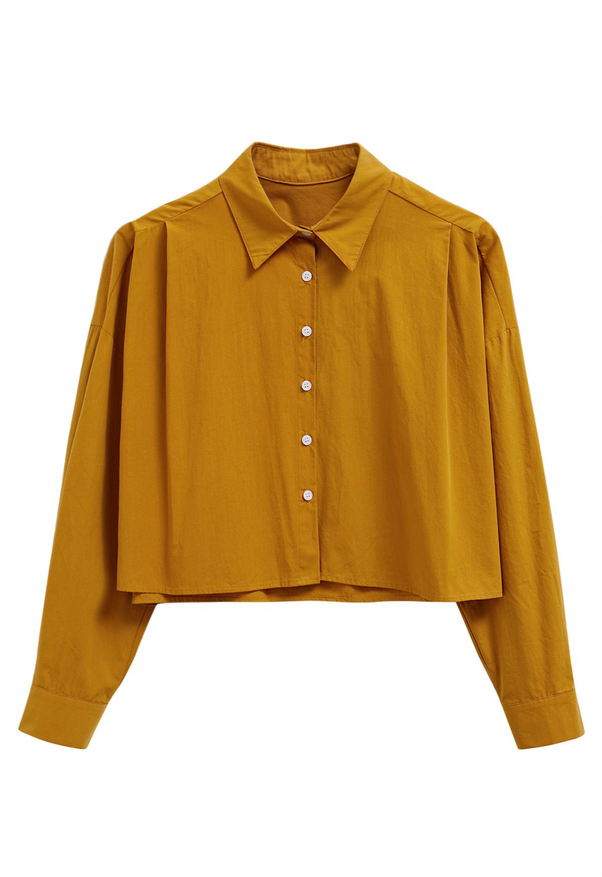 Chic Button Down Crop Shirt in Mustard