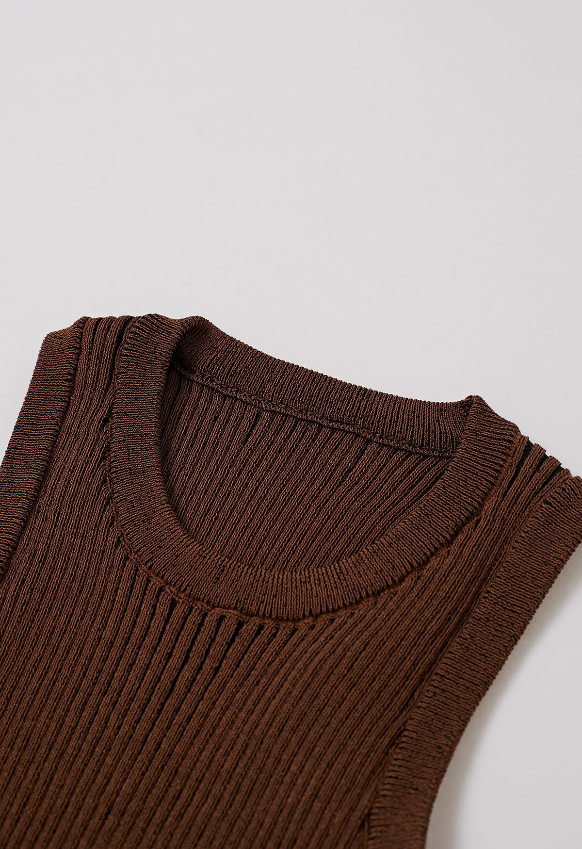 Stripe Texture Knit Tank Top in Brown