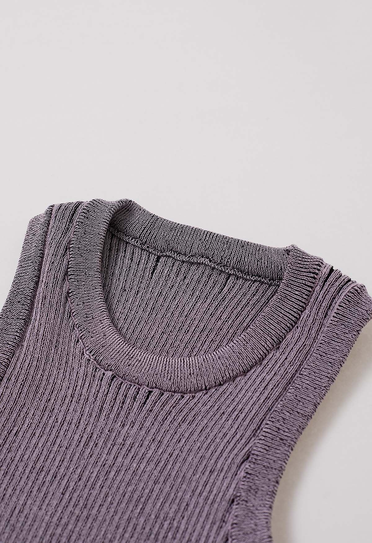 Stripe Texture Knit Tank Top in Purple