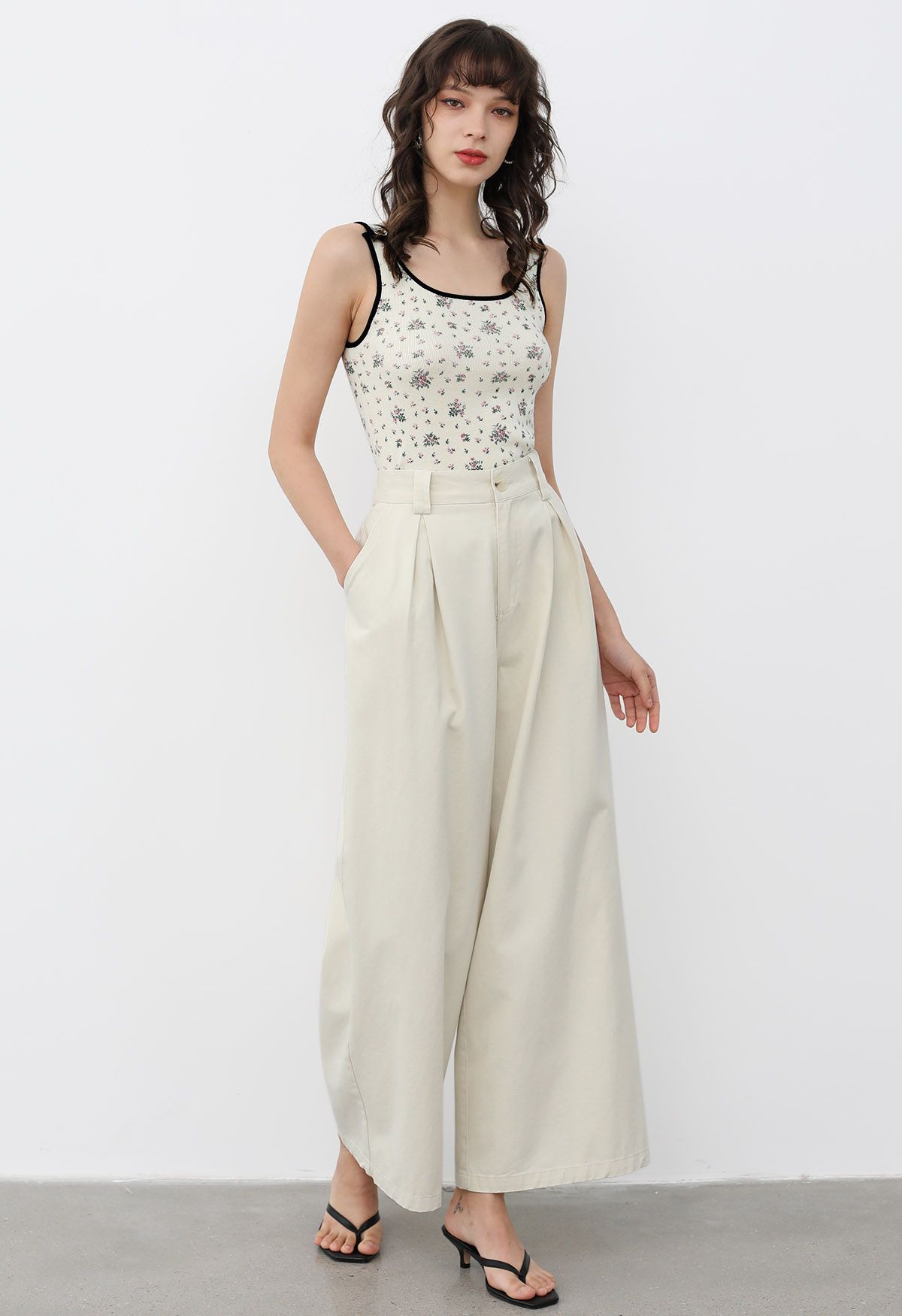 Soft Cotton Wide-Leg Pants in Ivory - Retro, Indie and Unique Fashion
