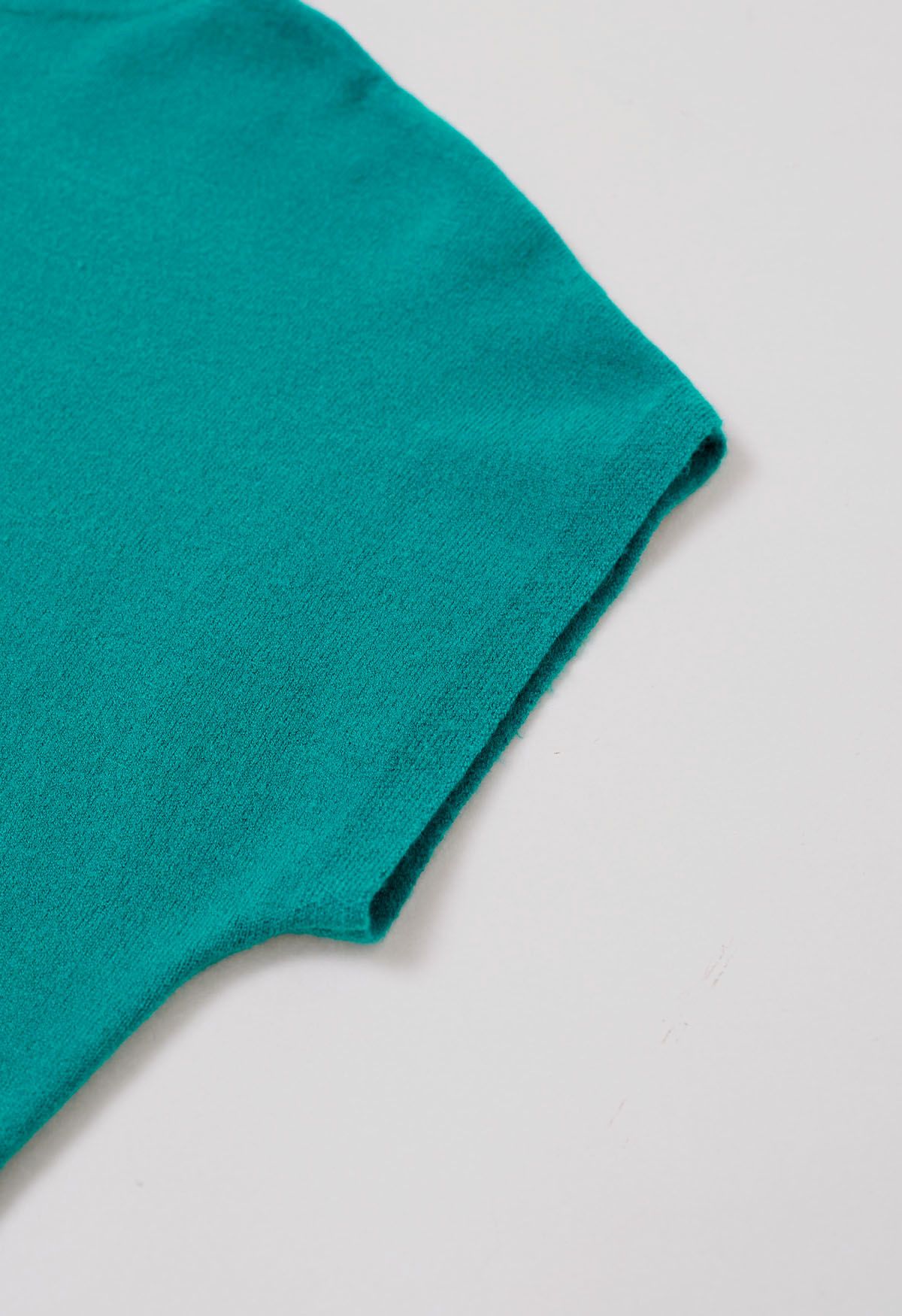 Solid Color Cap Sleeves Knit Top in Turquoise