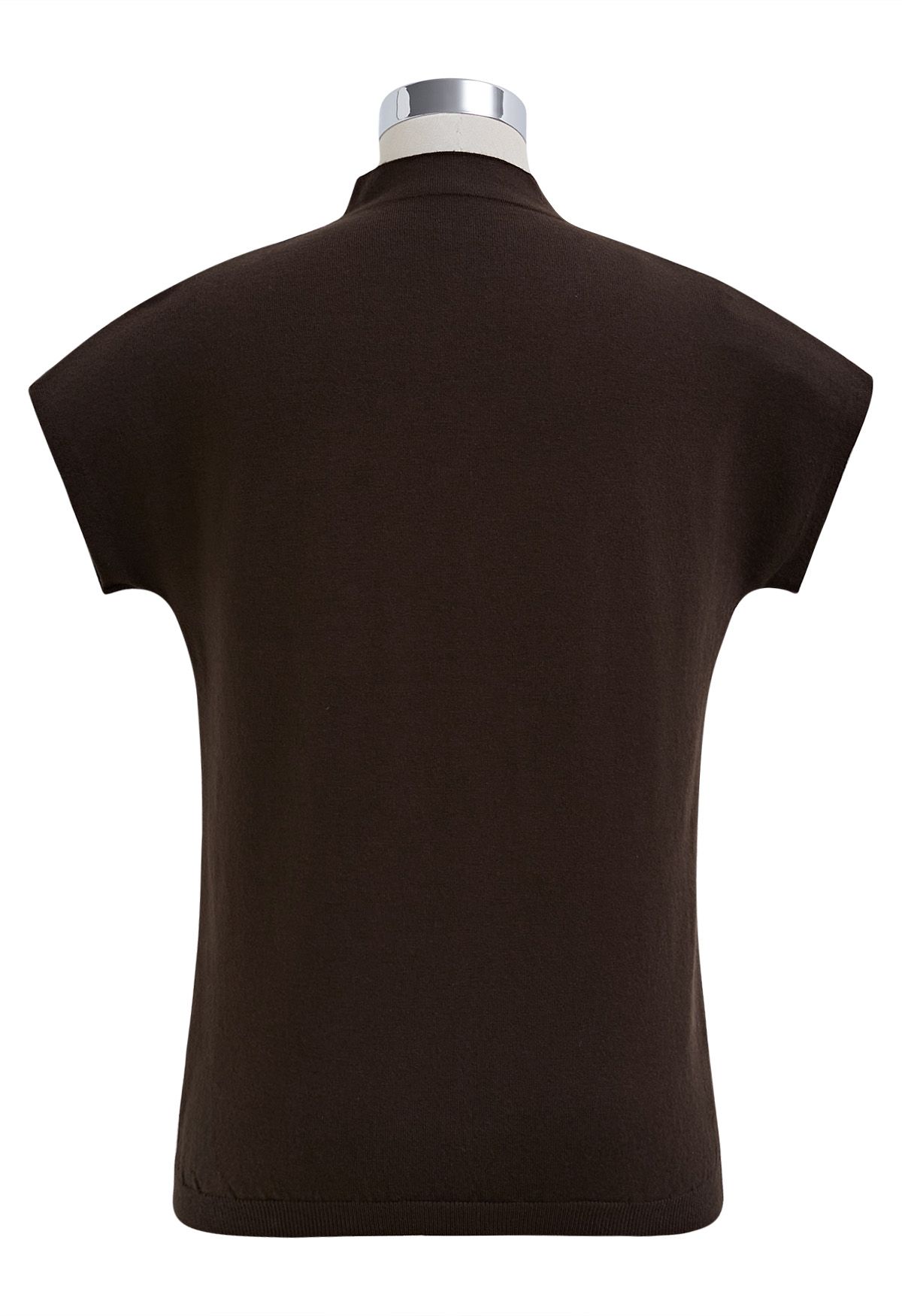 Solid Color Cap Sleeves Knit Top in Brown