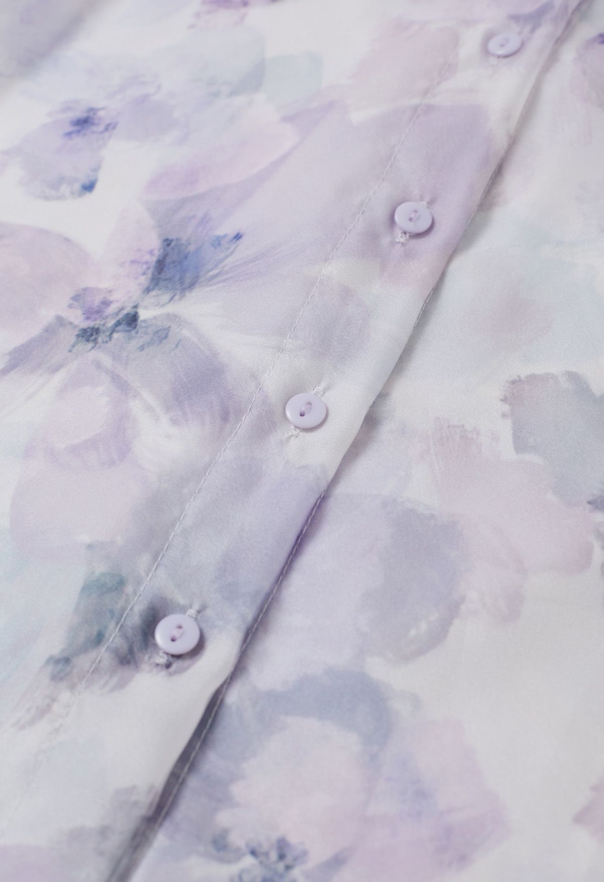 Bowknot Neck Watercolor Floral Sheer Shirt in Lilac