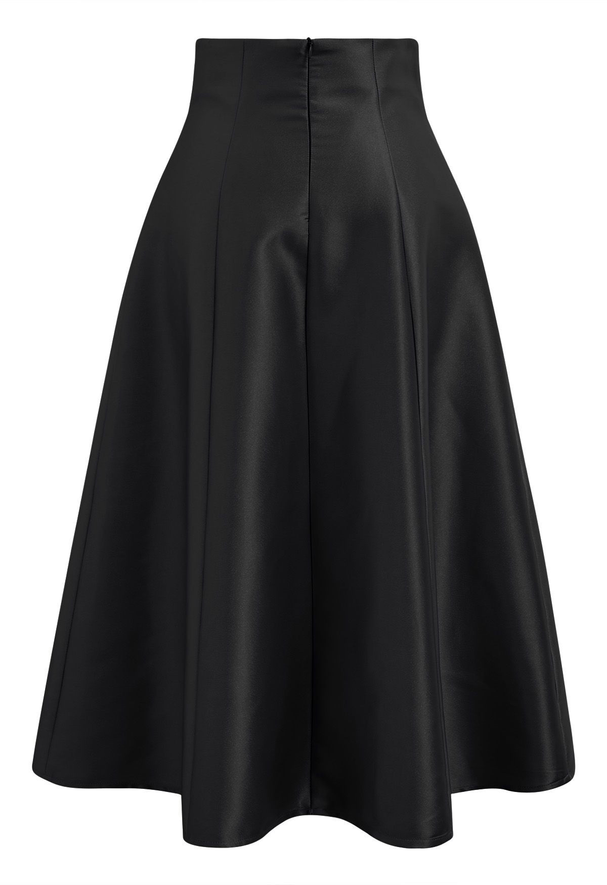 Glossy A-Line Midi Skirt in Black