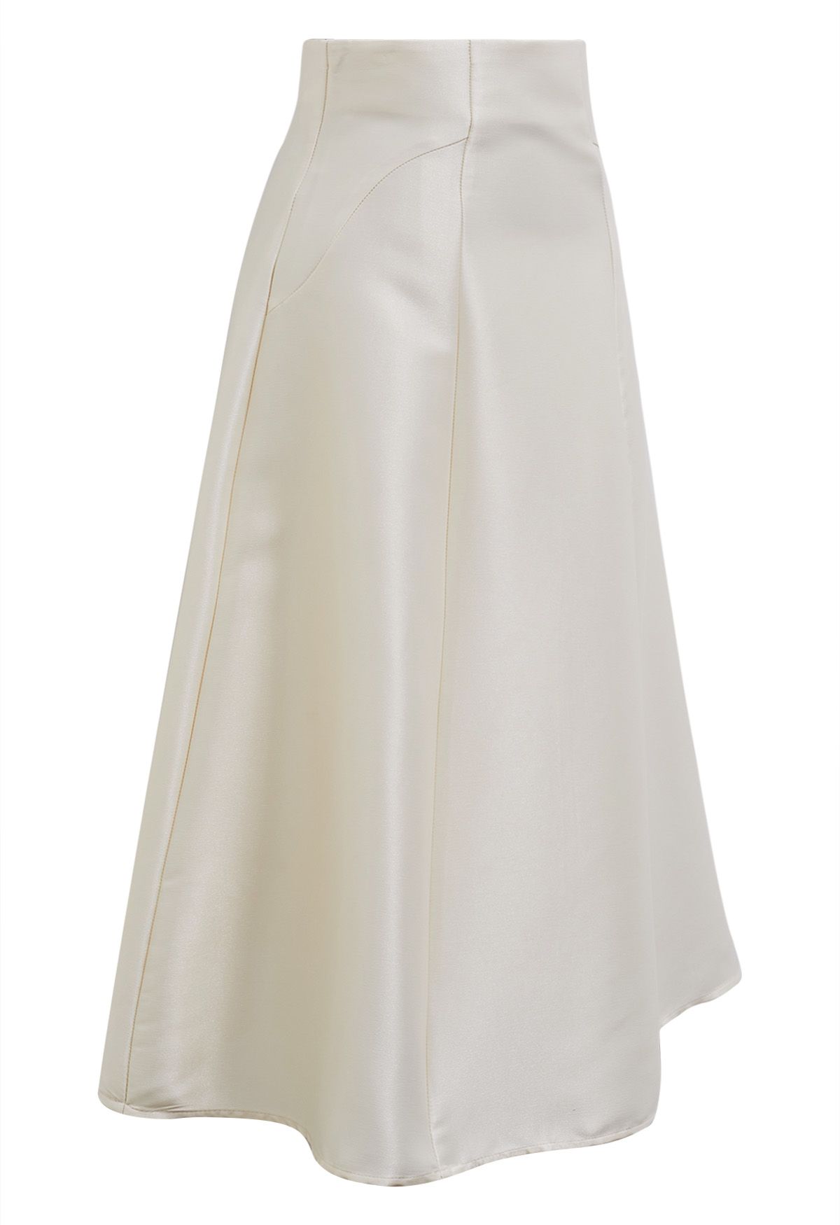 Glossy A-Line Midi Skirt in Cream