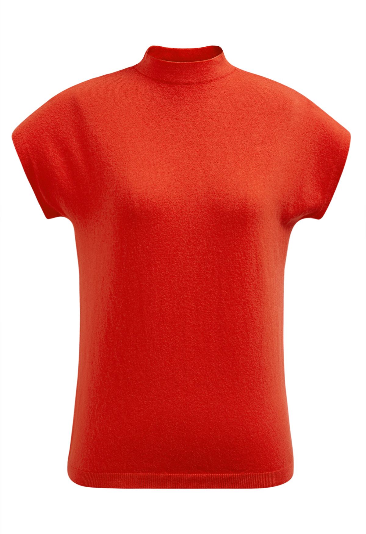 Solid Color Cap Sleeves Knit Top in Orange