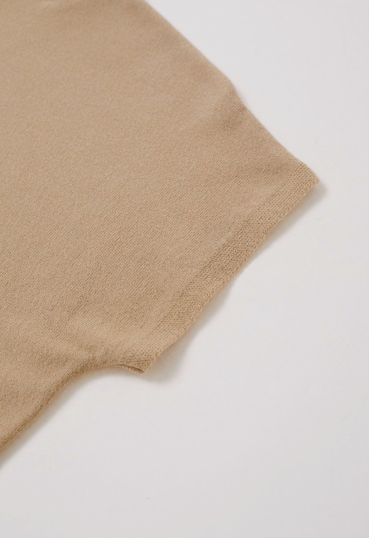 Solid Color Cap Sleeves Knit Top in Tan