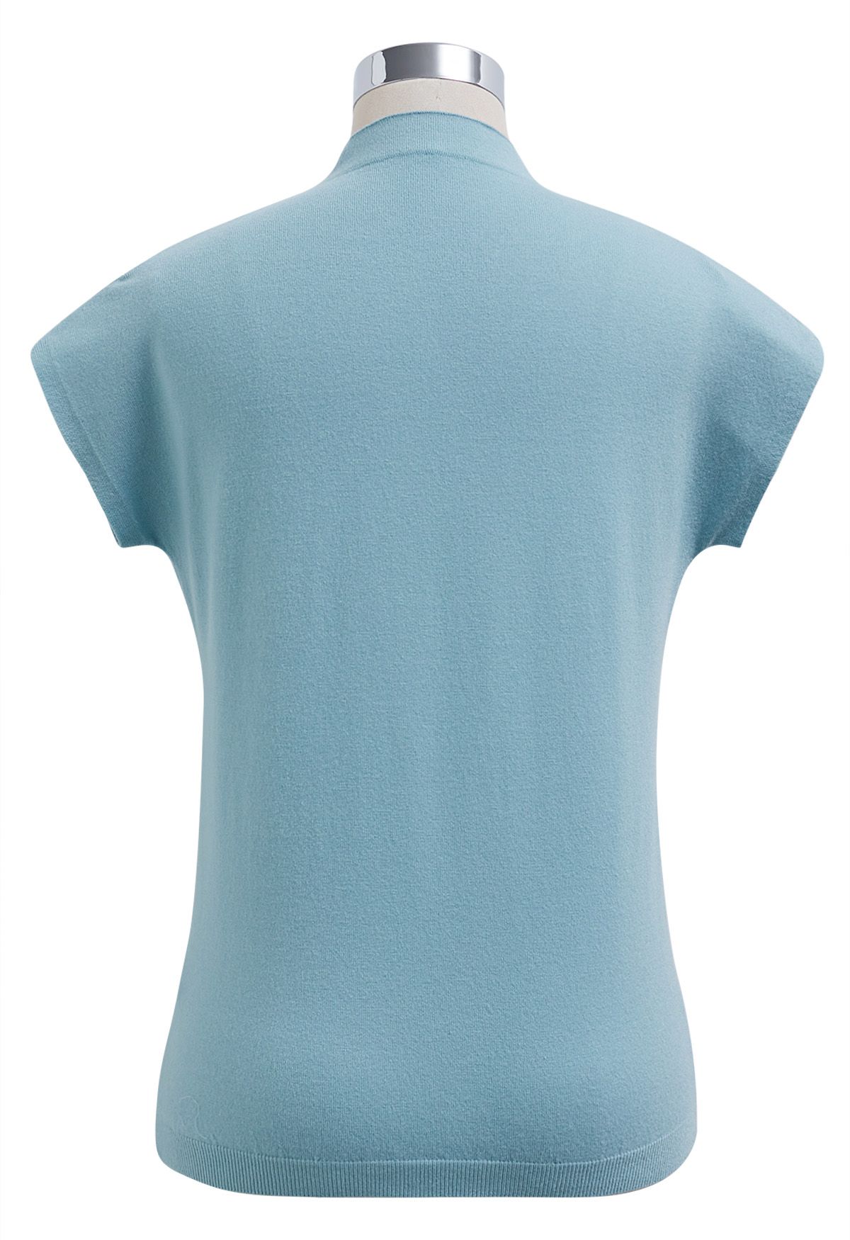Solid Color Cap Sleeves Knit Top in Blue