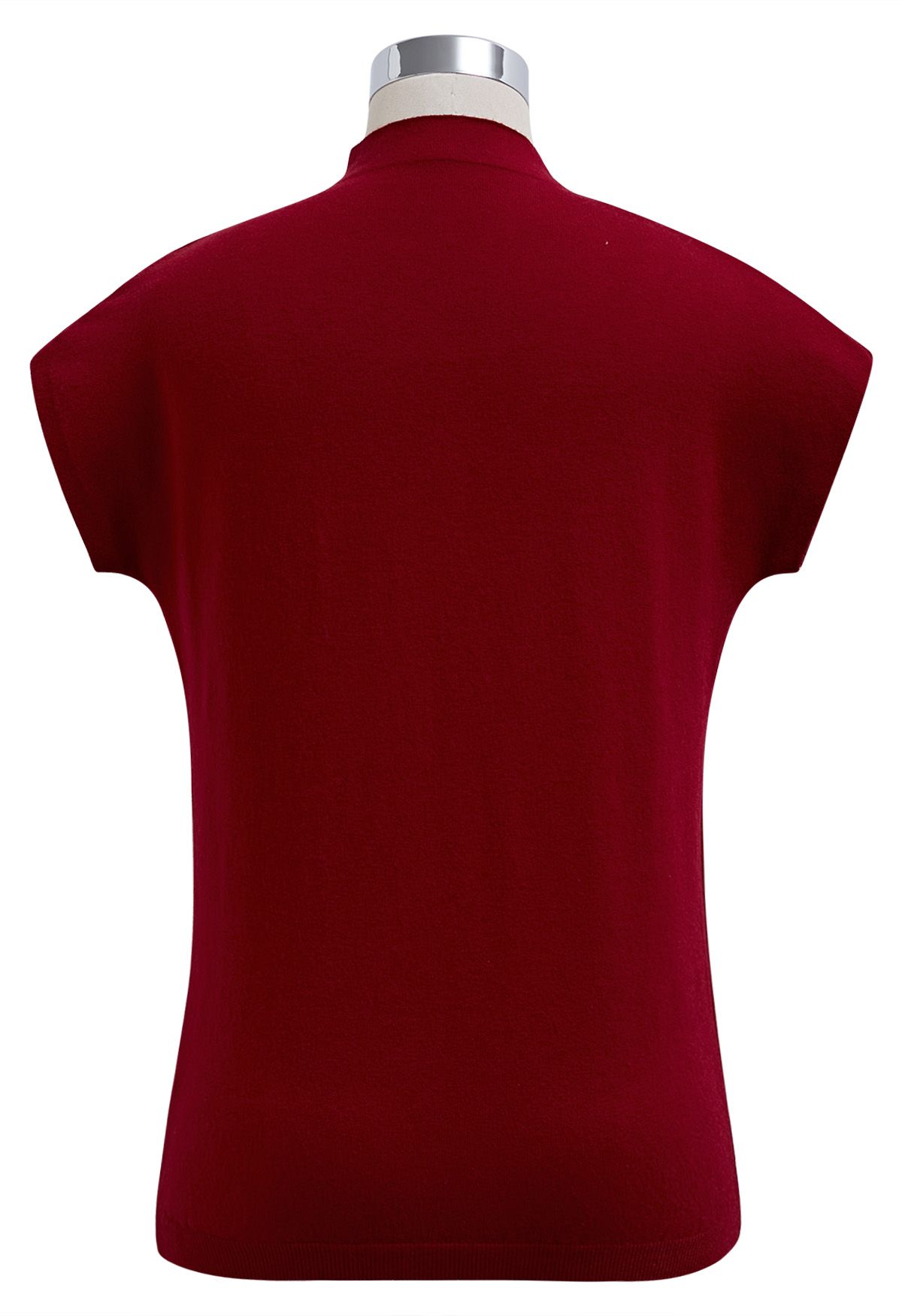 Solid Color Cap Sleeves Knit Top in Red