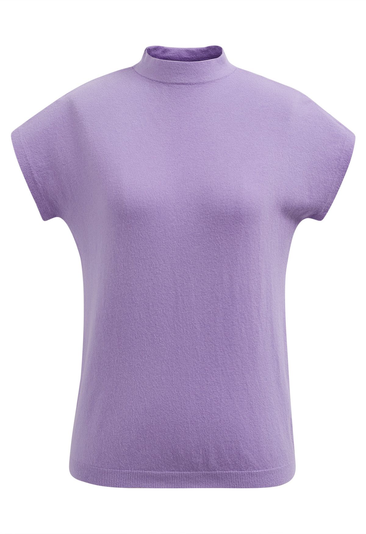 Solid Color Cap Sleeves Knit Top in Lilac